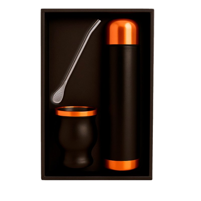 Set De Mate Color Negro/cobre Con Bolso