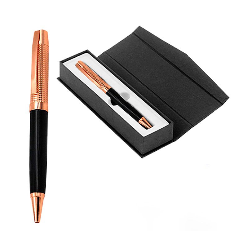 Bolígrafo Metálico Encobrizado Negro Con Estuche