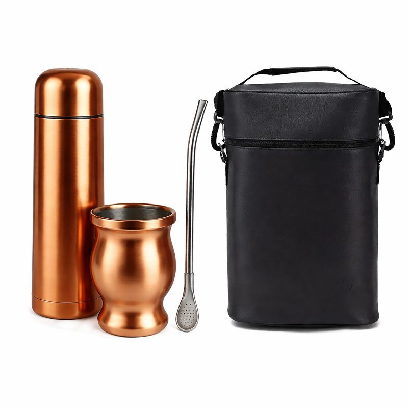 Set De Mate Color Cobre Con Bolso