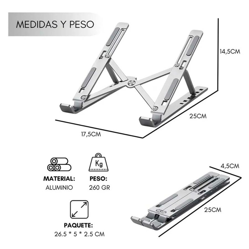 Soporte Ajustable De Aluminio Plegable Para Notebook Hasta 15" - Merchandising corporativo personalizable