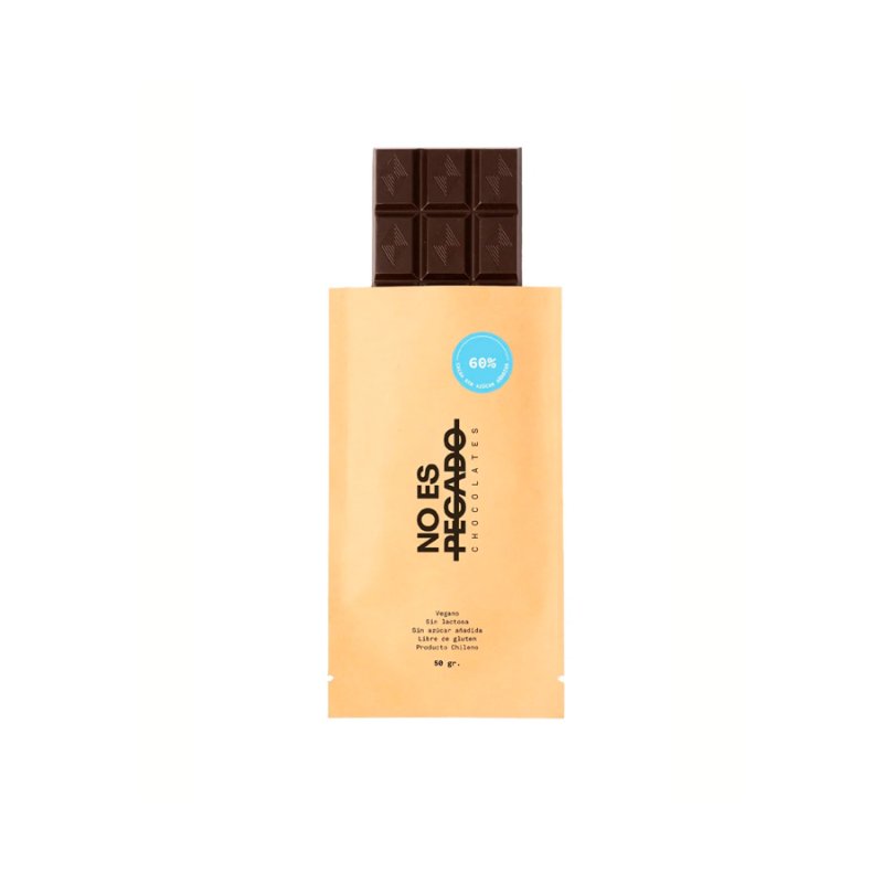 Tableta De Chocolate Semiamargo 60% Cacao Sin Azúcar - Vegano 50 Gr